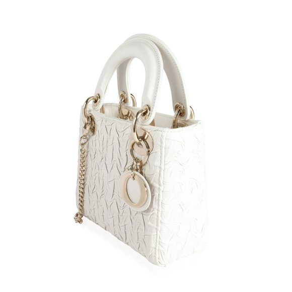 Dior White Wavy Crinkled Lambskin Mini Lady Dior Bag - Picture 2 of 7